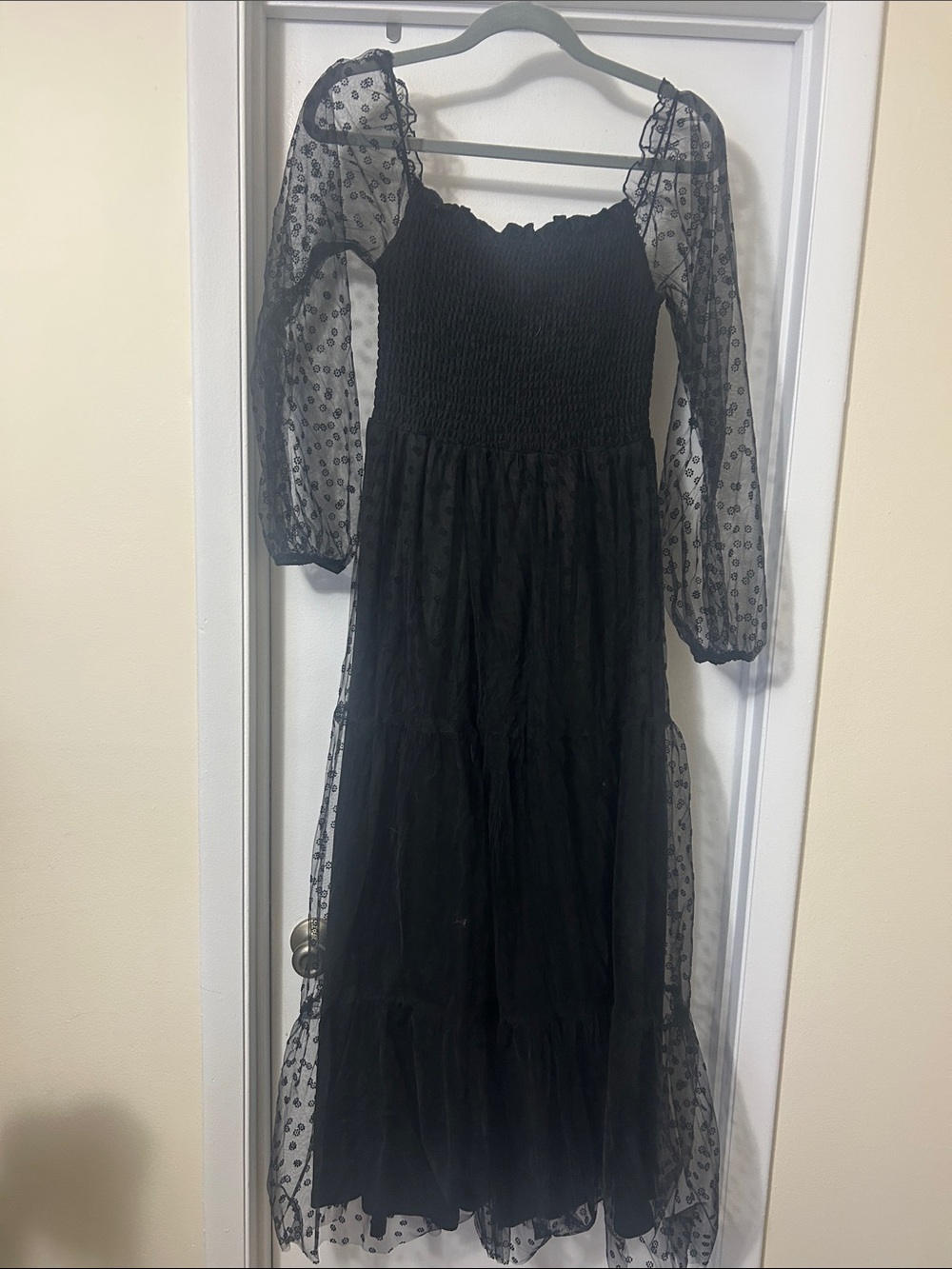 Pink Lily Black Sheer-Sleeve Maxi Dress